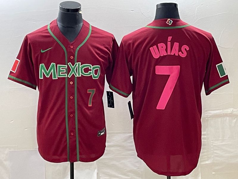 Men 2023 World Cub Mexico #7 Urias Red pink Nike MLB Jersey2->more jerseys->MLB Jersey